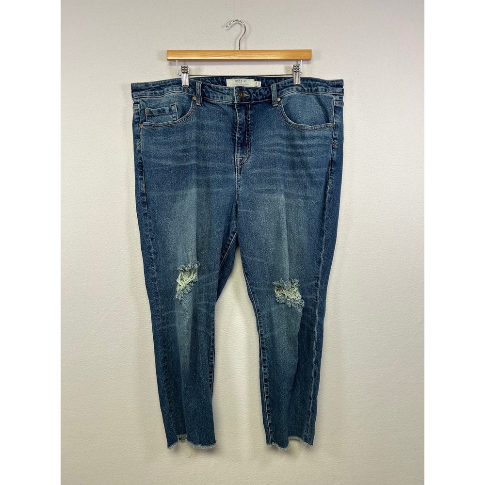 Grunge Distressed Torrid Womens 20R Blue High‎ Rise Straight Raw Hem Jeans